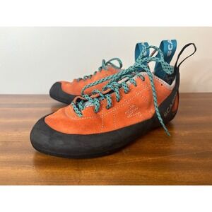 Scarpa Helix Climbing Shoes Orange Teal Lace Up Vibram Sole Women 6 Men 5 EU 37